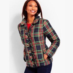 Talbots Plaid Tartan Ruffled Down Winter Coat XS Red Blue Green